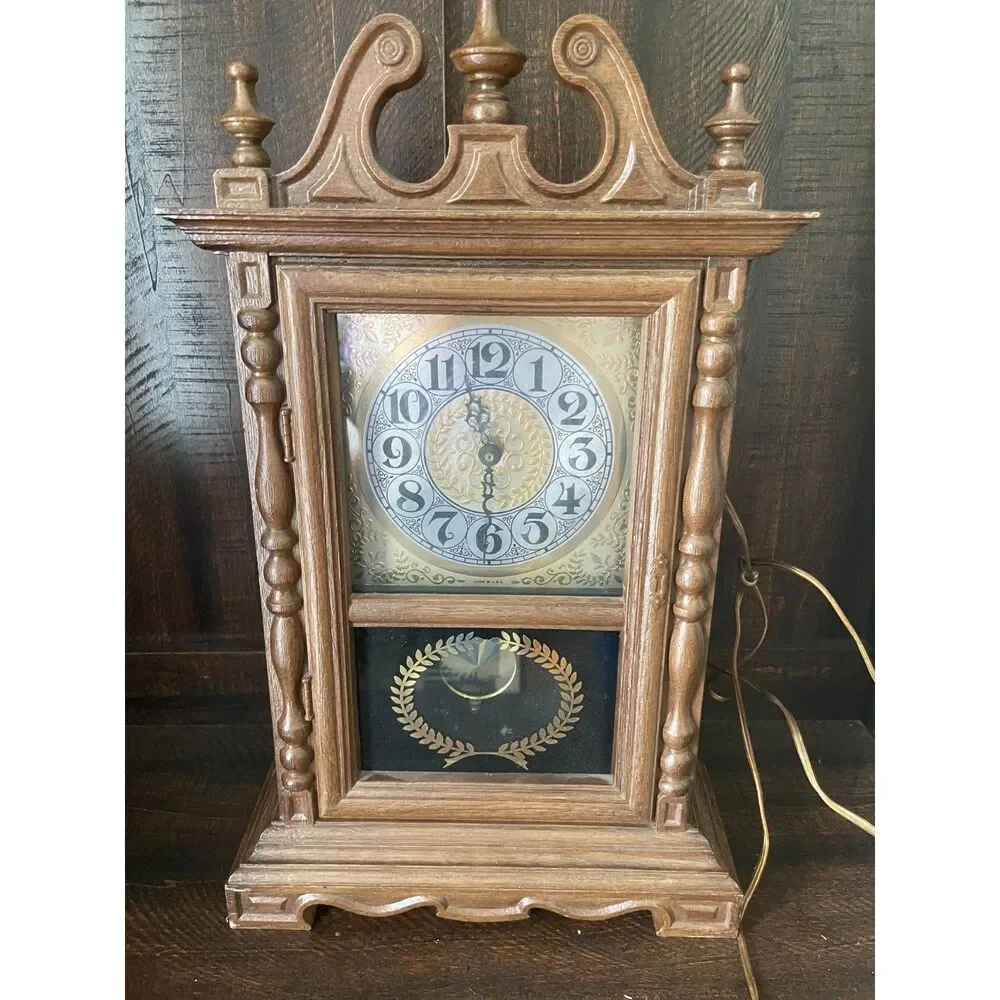 Vintage Westminster Chime Quartz Mantel Clock Wood Pendulum Working USA